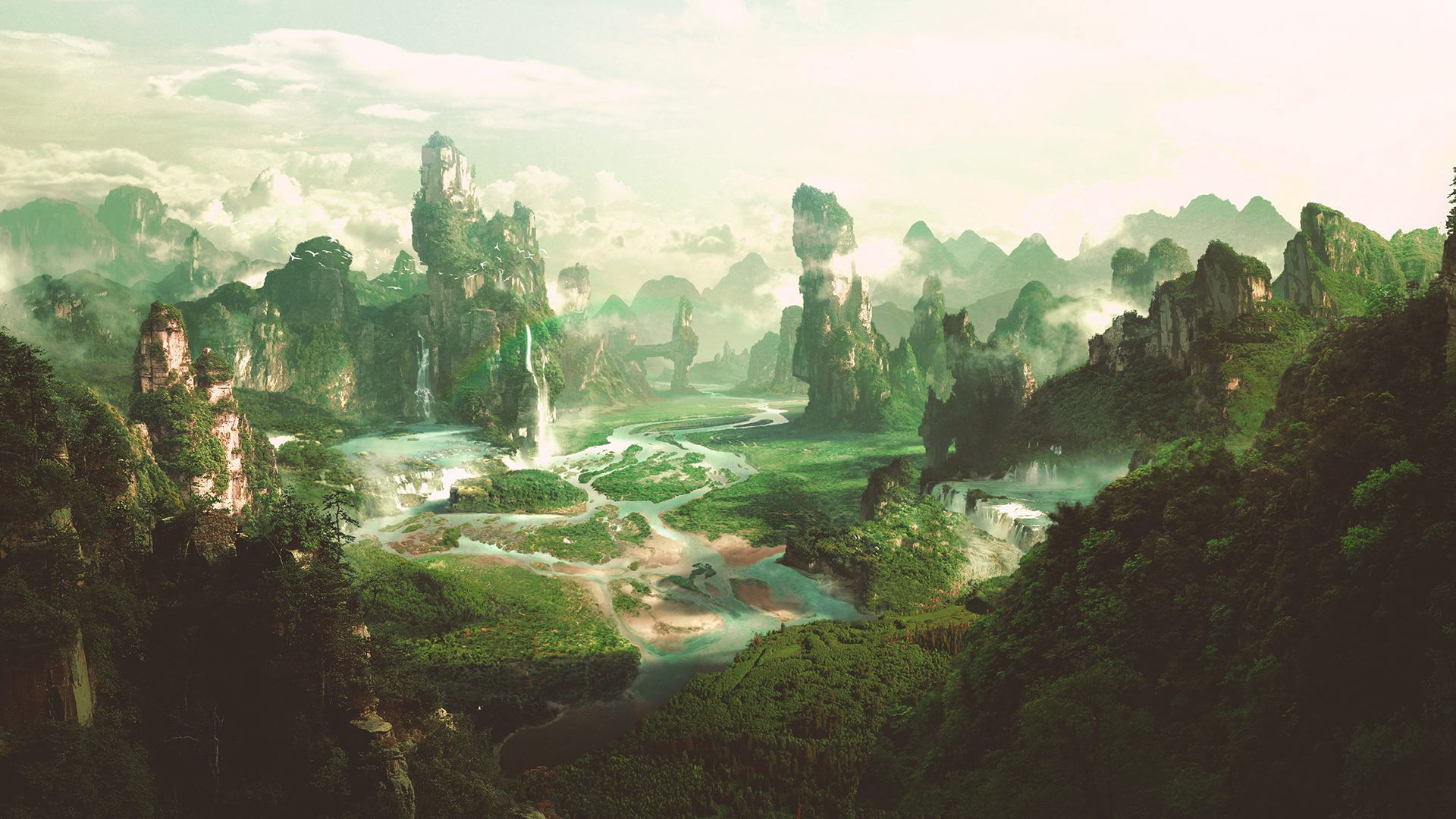 Landscape matte painting of alien world for VFX shots