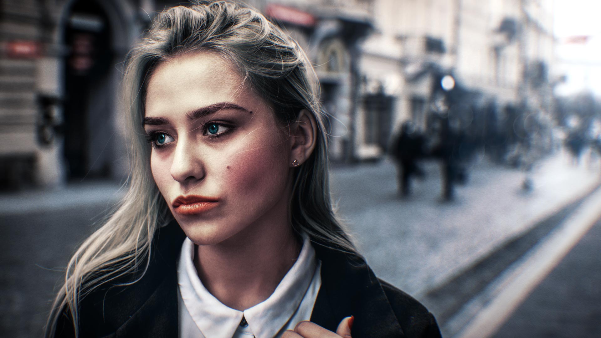 Colorized portrait of girl on street - Colorize after