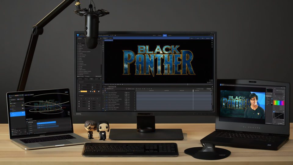 HitFilm Pro Studio setup on desktop PC and two laptops (HitFilm, Imerge, Action)