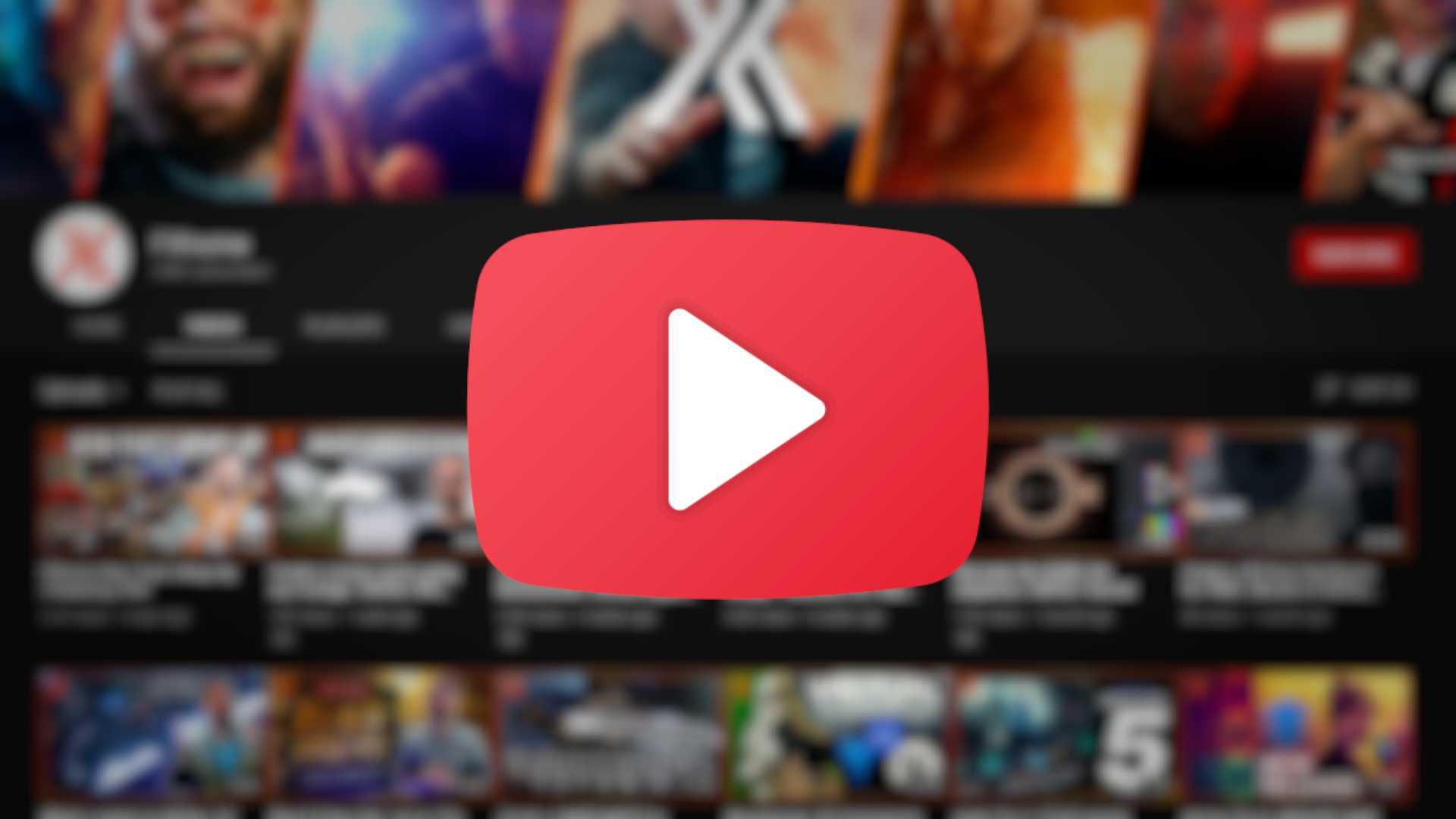 YouTube logo over FXhome YouTube channel background (blurred)