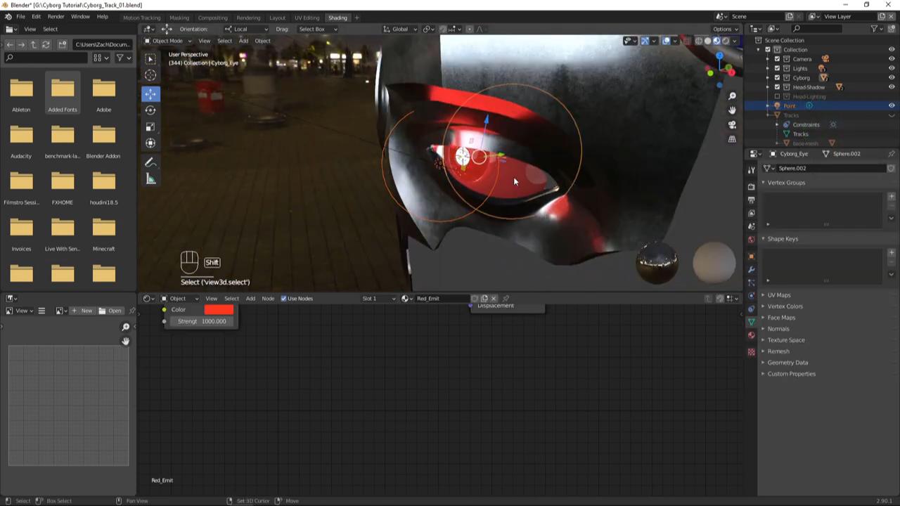 3D model and cyborg eye in Blender free VFX tutorial