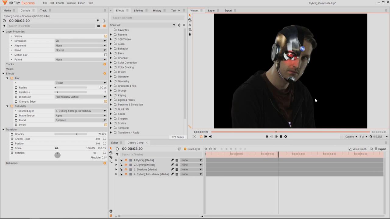 Cyborg effect in HitFilm Express free VFX software