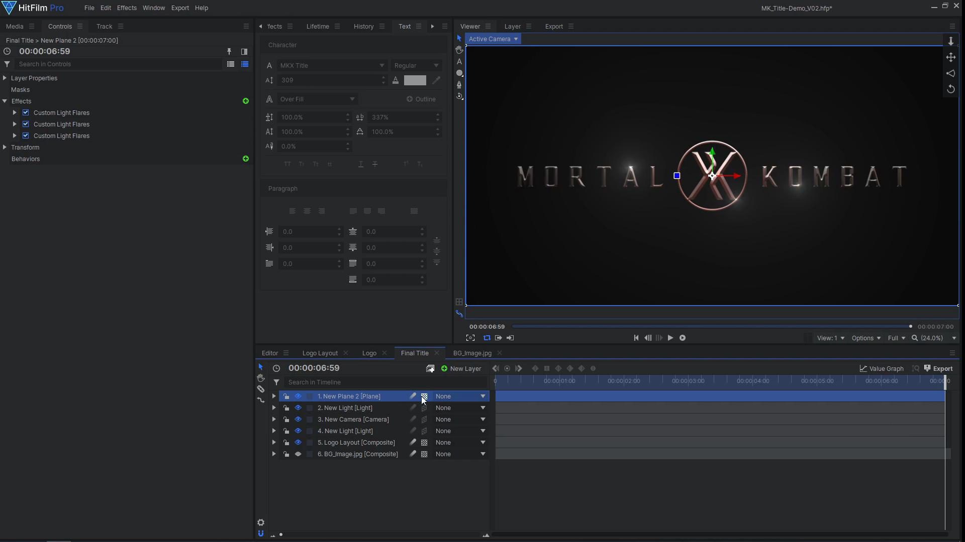 How to create a cinematic Mortal Kombat-style animated title - adding light flares