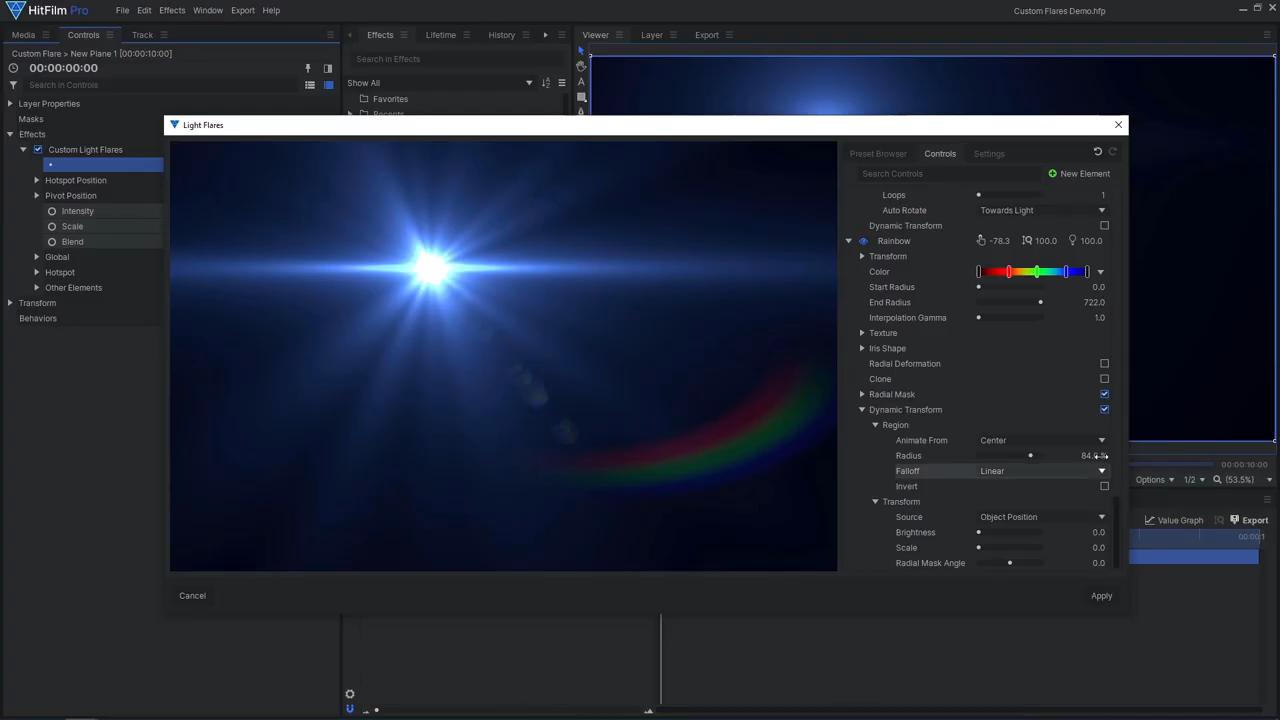 How to create custom lens flares in HitFilm Pro - light flare settings