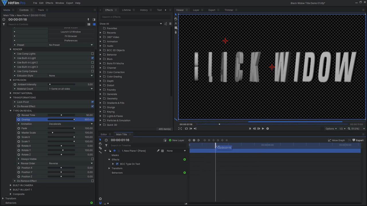 How to create an epic Black Widow inspired title sequence - creating the text using the BCC Type On Text effect