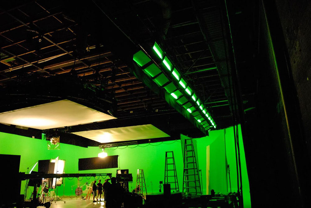 Large Green Screen studio space with lighting